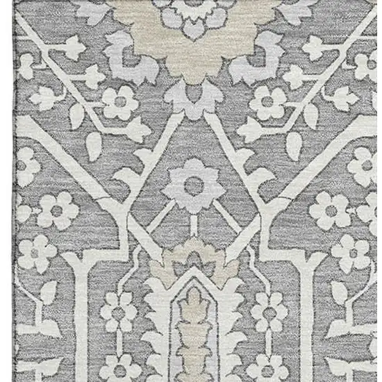 Gray And Ivory Floral Washable Area Rug With UV Protection Photo 5
