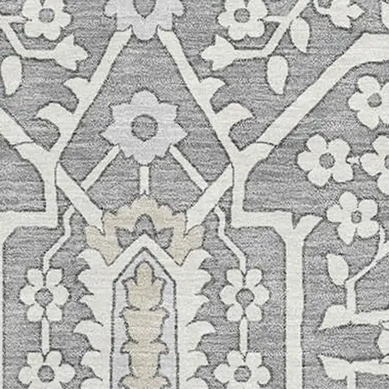Gray And Ivory Floral Washable Area Rug With UV Protection Photo 4