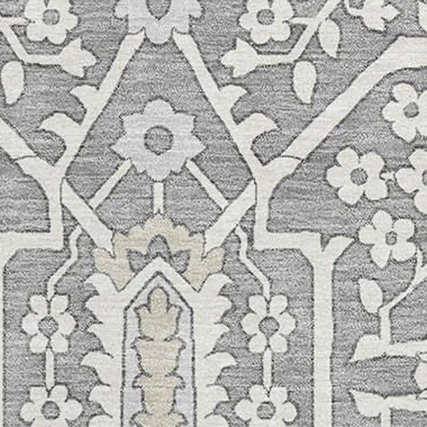 Gray And Ivory Floral Washable Area Rug With UV Protection Photo 4