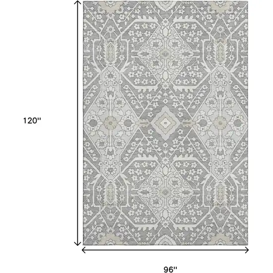 Gray And Ivory Floral Washable Area Rug With UV Protection Photo 3