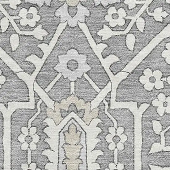 Gray And Ivory Floral Washable Area Rug With UV Protection Photo 4