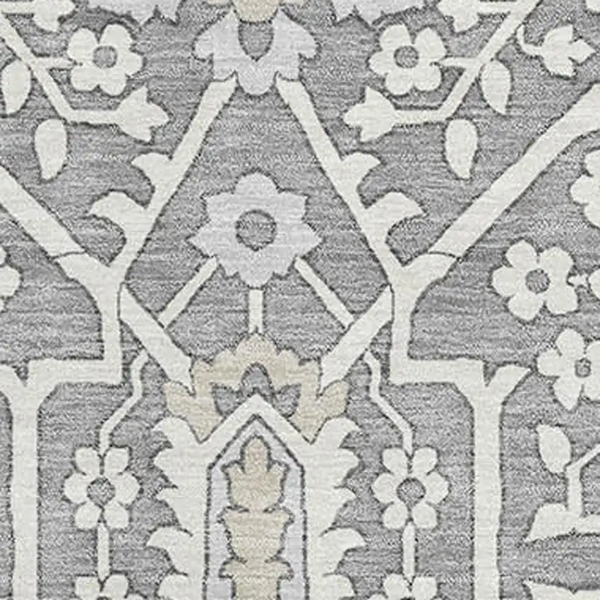 Gray And Ivory Floral Washable Area Rug With UV Protection Photo 4