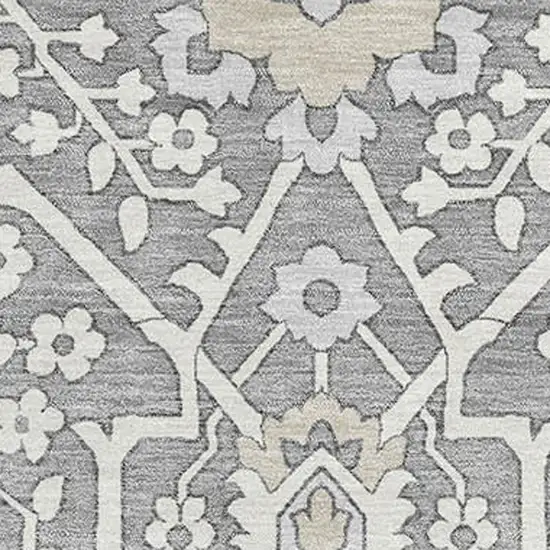 Gray And Ivory Floral Washable Area Rug With UV Protection Photo 4
