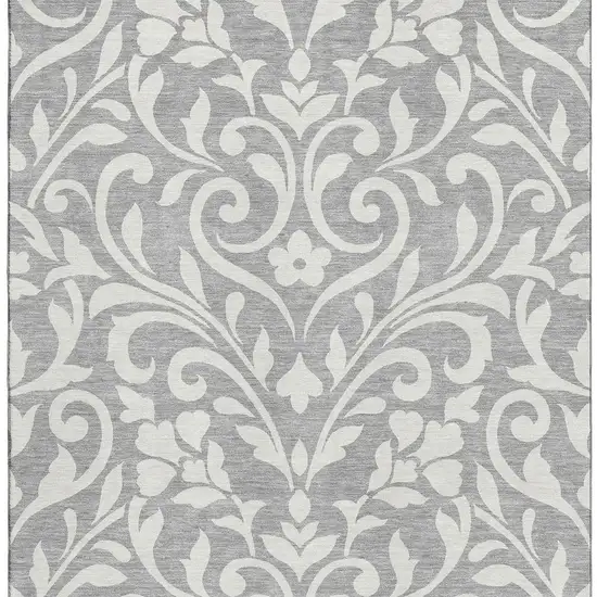Gray And Ivory Floral Washable Area Rug With UV Protection Photo 3