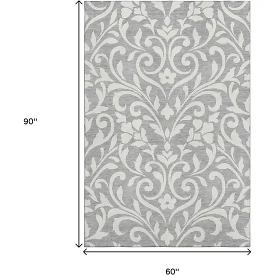 Gray And Ivory Floral Washable Area Rug With UV Protection Photo 9