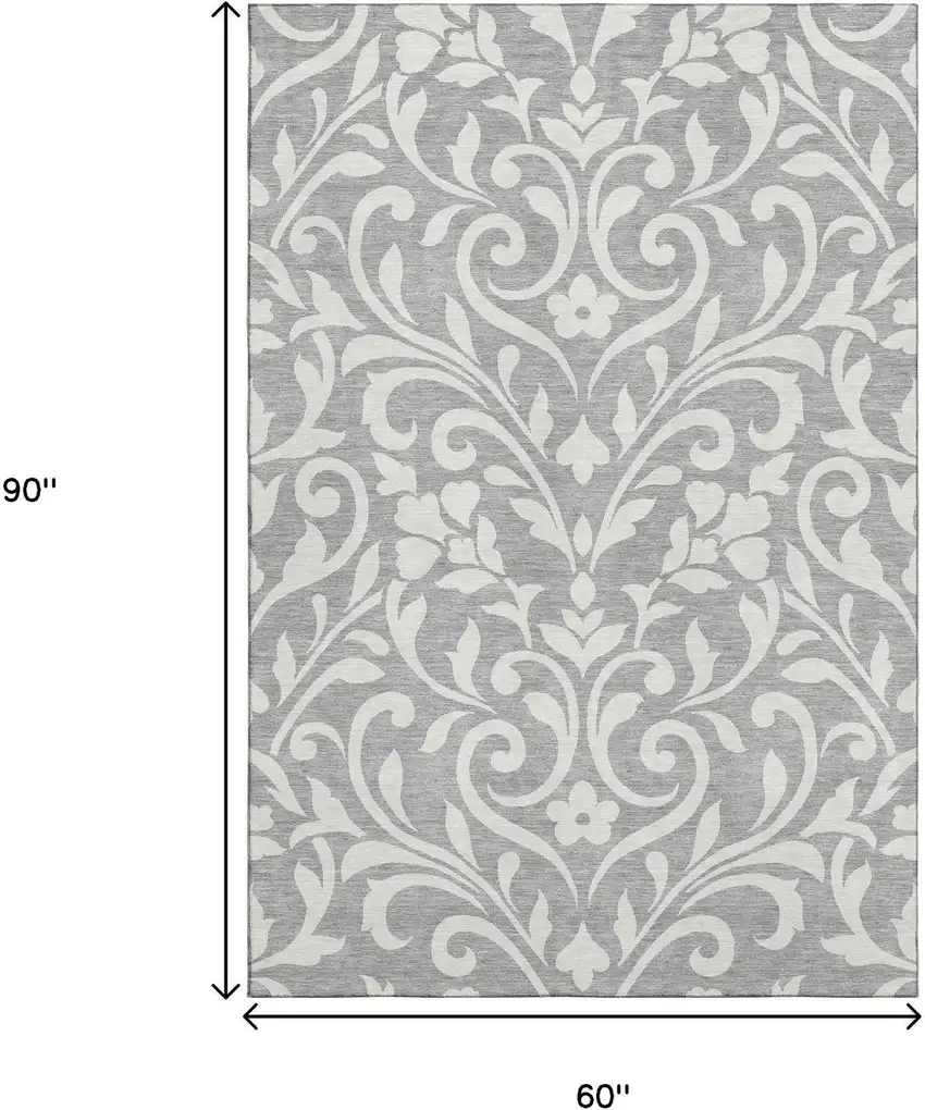 Gray And Ivory Floral Washable Area Rug With UV Protection Photo 9