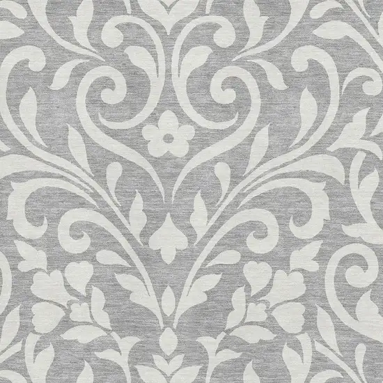 Gray And Ivory Floral Washable Area Rug With UV Protection Photo 3