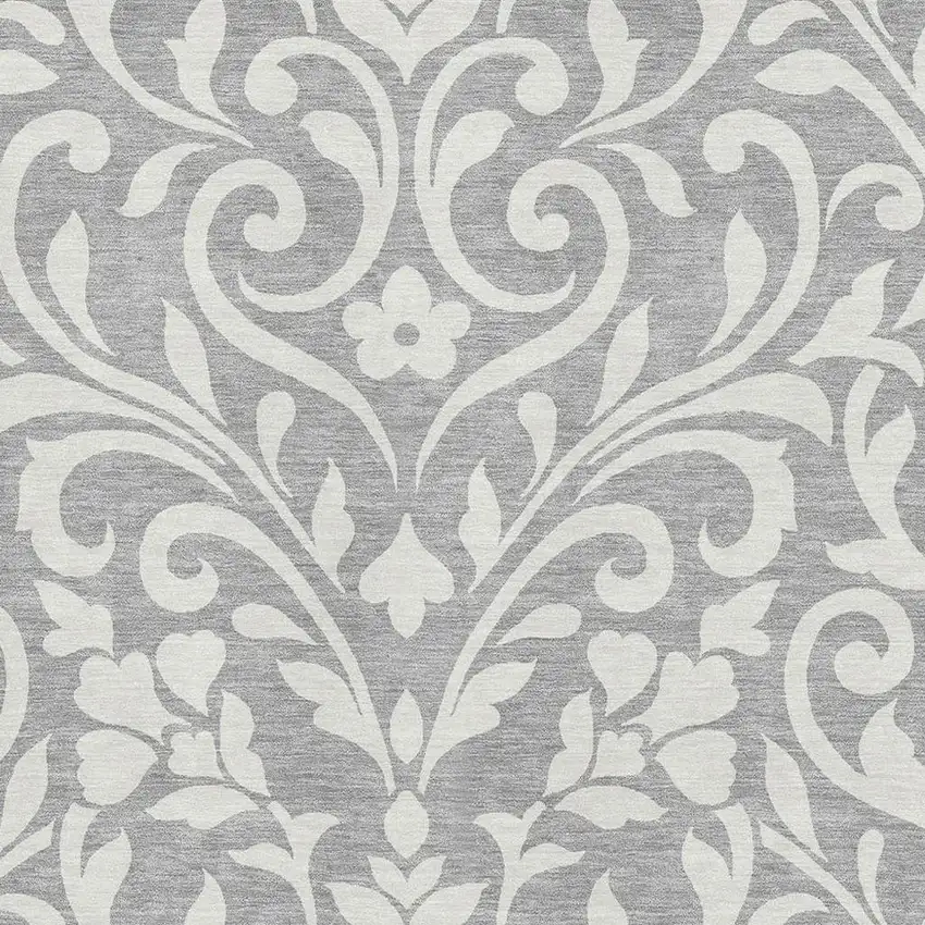 Gray And Ivory Floral Washable Area Rug With UV Protection Photo 3