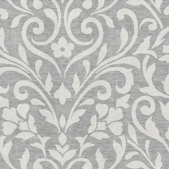 Gray And Ivory Floral Washable Area Rug With UV Protection Photo 3