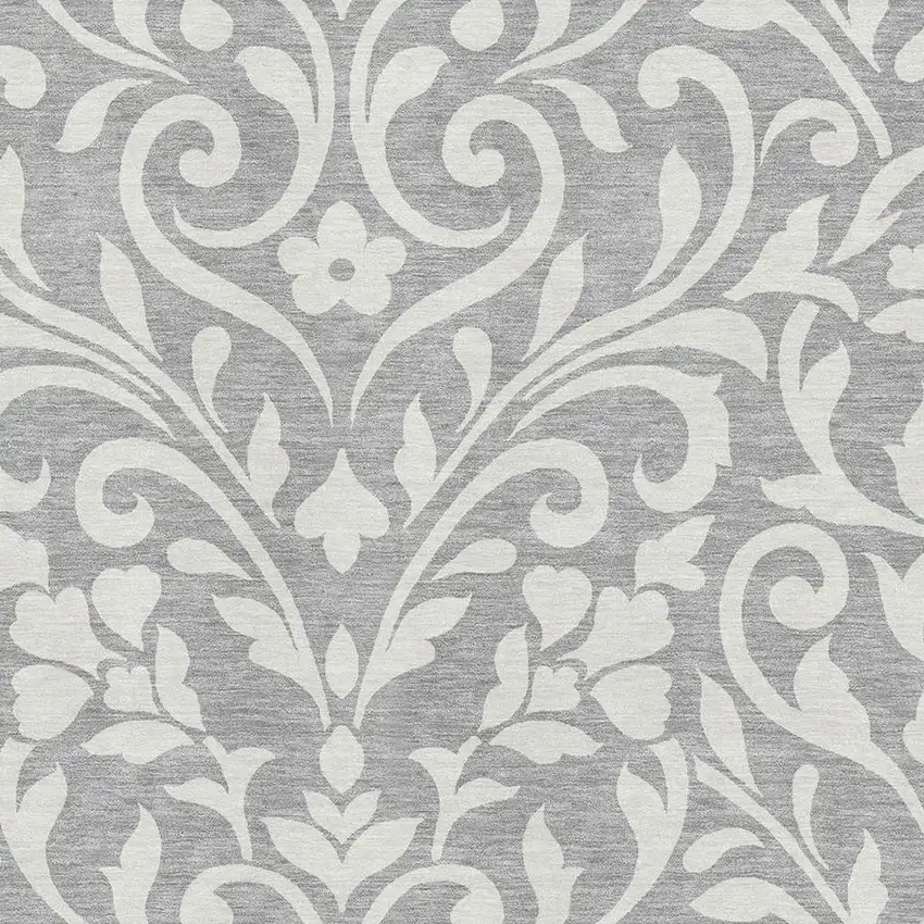 Gray And Ivory Floral Washable Area Rug With UV Protection Photo 3