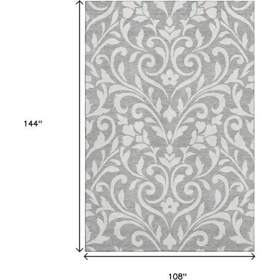 Gray And Ivory Floral Washable Area Rug With UV Protection Photo 9