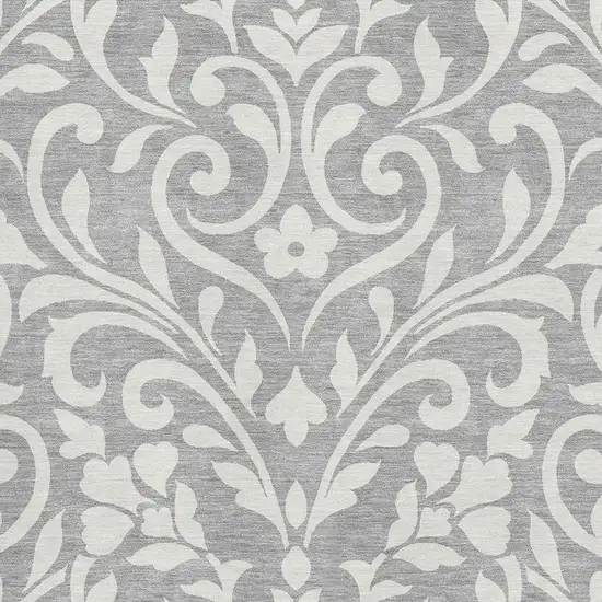 Gray And Ivory Floral Washable Area Rug With UV Protection Photo 3
