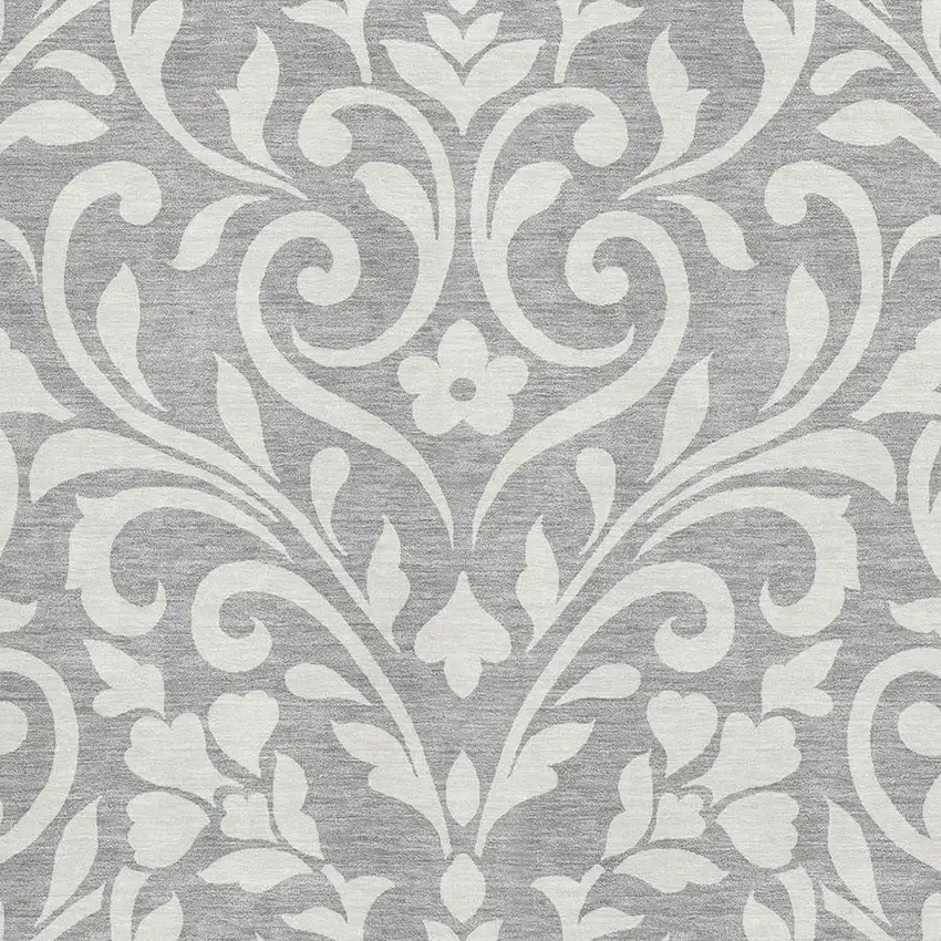 Gray And Ivory Floral Washable Area Rug With UV Protection Photo 3