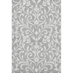 Photo of Gray And Ivory Floral Washable Area Rug With UV Protection