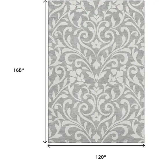 Gray And Ivory Floral Washable Area Rug With UV Protection Photo 9