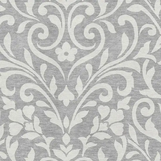 Gray And Ivory Floral Washable Area Rug With UV Protection Photo 3