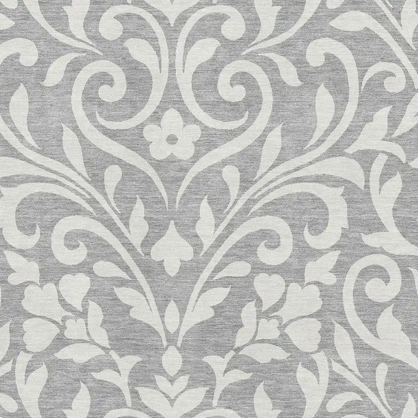 Gray And Ivory Floral Washable Area Rug With UV Protection Photo 3