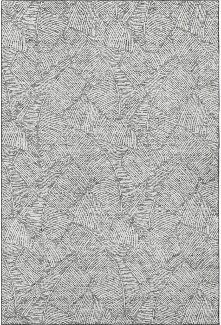 Gray And Ivory Floral Washable Area Rug With UV Protection Photo 4