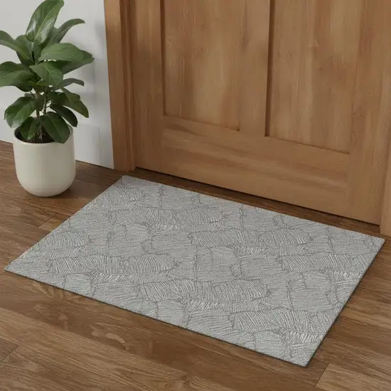 Gray And Ivory Floral Washable Area Rug With UV Protection Photo 1