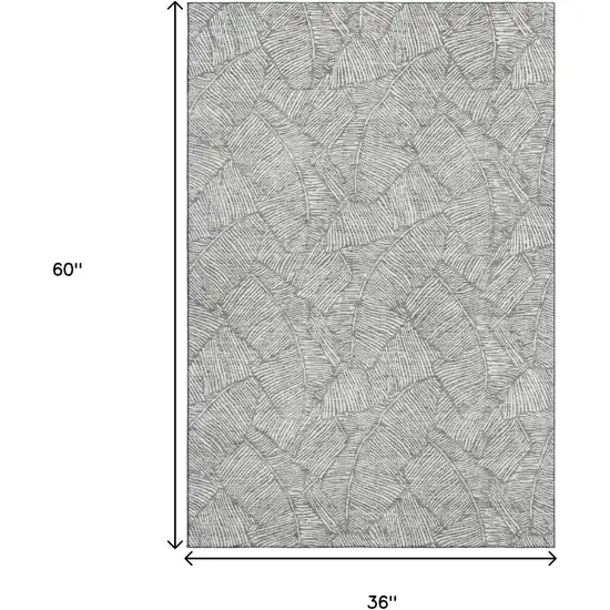Gray And Ivory Floral Washable Area Rug With UV Protection Photo 3