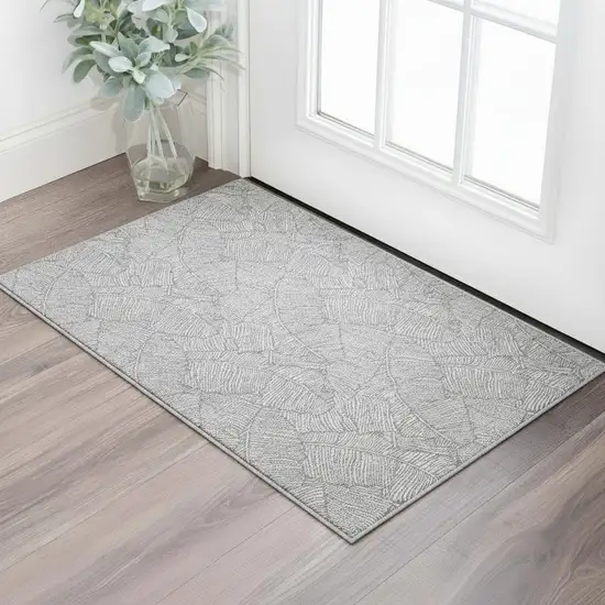 Gray And Ivory Floral Washable Area Rug With UV Protection Photo 2