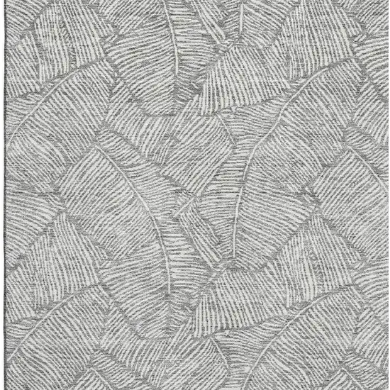 Gray And Ivory Floral Washable Area Rug With UV Protection Photo 3