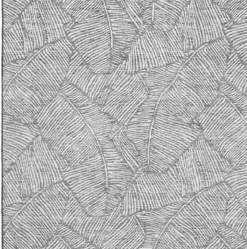 Gray And Ivory Floral Washable Area Rug With UV Protection Photo 3