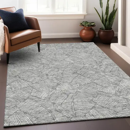 Gray And Ivory Floral Washable Area Rug With UV Protection Photo 5