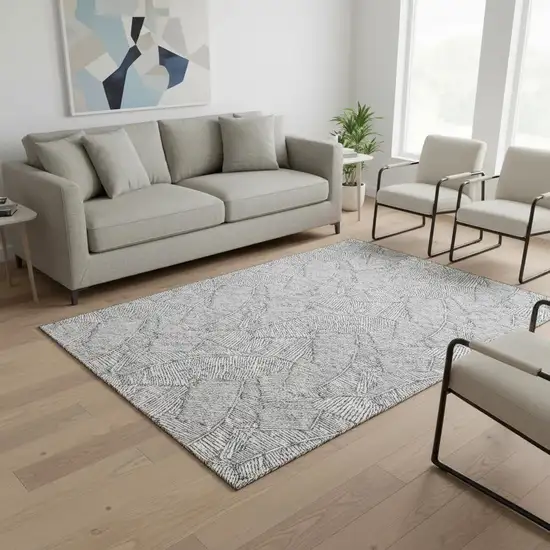 Gray And Ivory Floral Washable Area Rug With UV Protection Photo 2