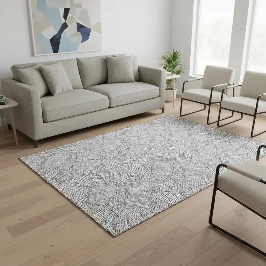 Gray And Ivory Floral Washable Area Rug With UV Protection Photo 2