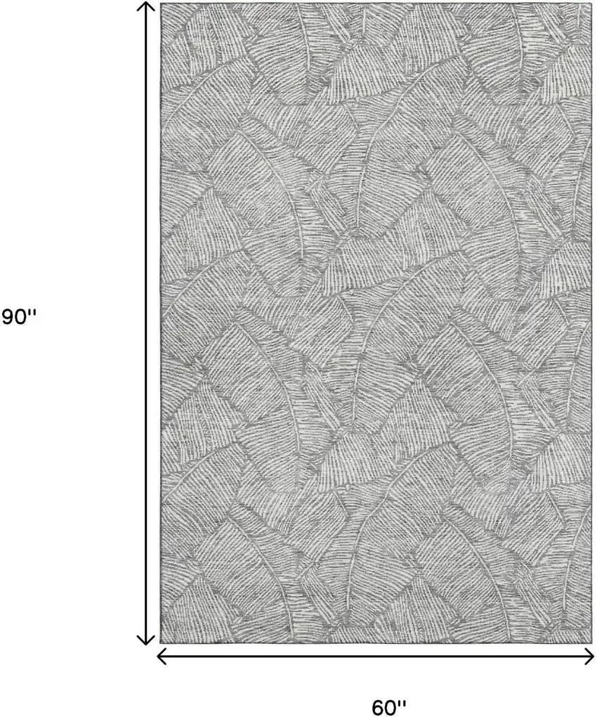 Gray And Ivory Floral Washable Area Rug With UV Protection Photo 3