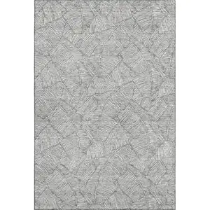 Photo of Gray And Ivory Floral Washable Area Rug With UV Protection