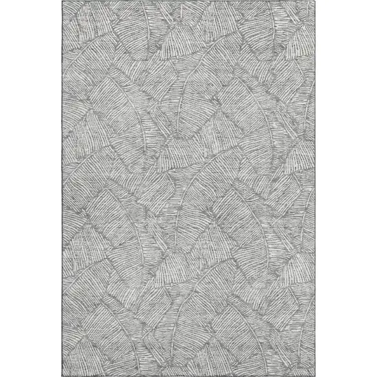 Gray And Ivory Floral Washable Area Rug With UV Protection Photo 1