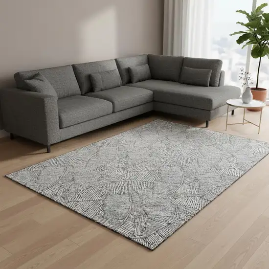 Gray And Ivory Floral Washable Area Rug With UV Protection Photo 2