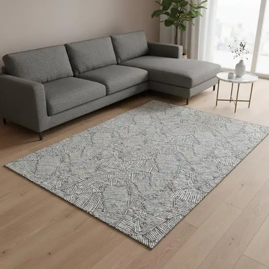 Gray And Ivory Floral Washable Area Rug With UV Protection Photo 2