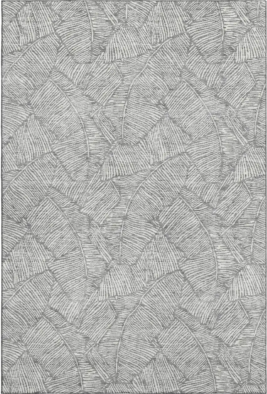 Gray And Ivory Floral Washable Area Rug With UV Protection Photo 1