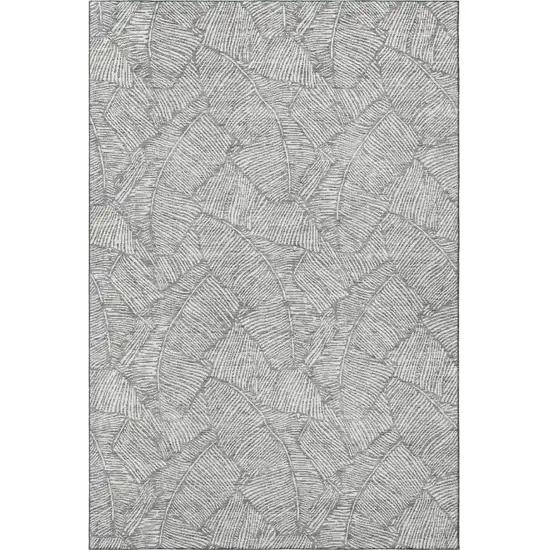Gray And Ivory Floral Washable Area Rug With UV Protection Photo 3