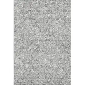 Photo of Gray And Ivory Floral Washable Area Rug With UV Protection