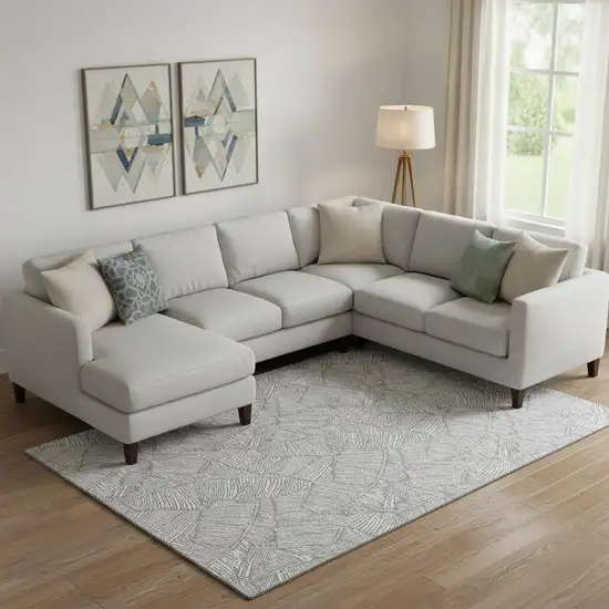 Gray And Ivory Floral Washable Area Rug With UV Protection Photo 1