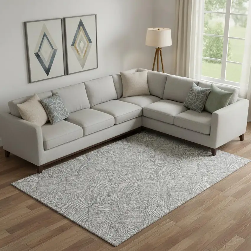 Gray And Ivory Floral Washable Area Rug With UV Protection Photo 1