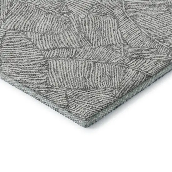 Gray And Ivory Floral Washable Area Rug With UV Protection Photo 8