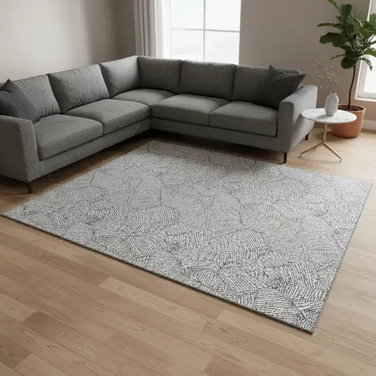 Gray And Ivory Floral Washable Area Rug With UV Protection Photo 2