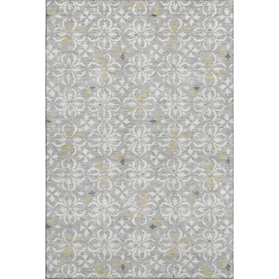 Gray And Ivory Floral Washable Area Rug With UV Protection Photo 1