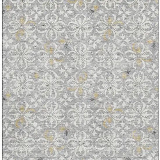 Gray And Ivory Floral Washable Area Rug With UV Protection Photo 2