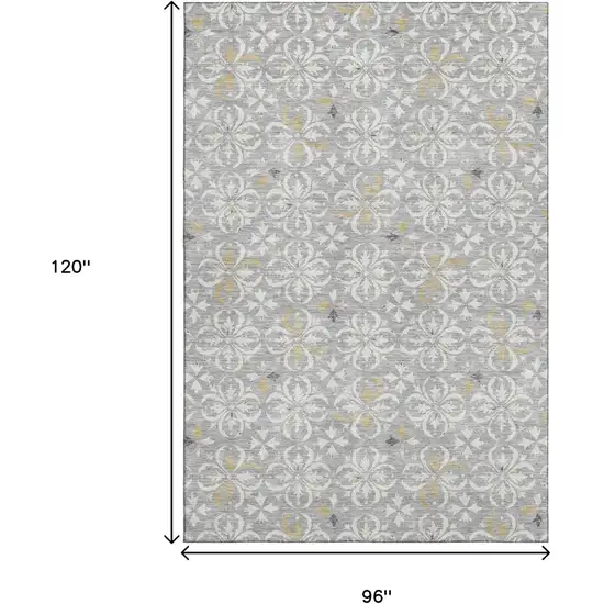 Gray And Ivory Floral Washable Area Rug With UV Protection Photo 9