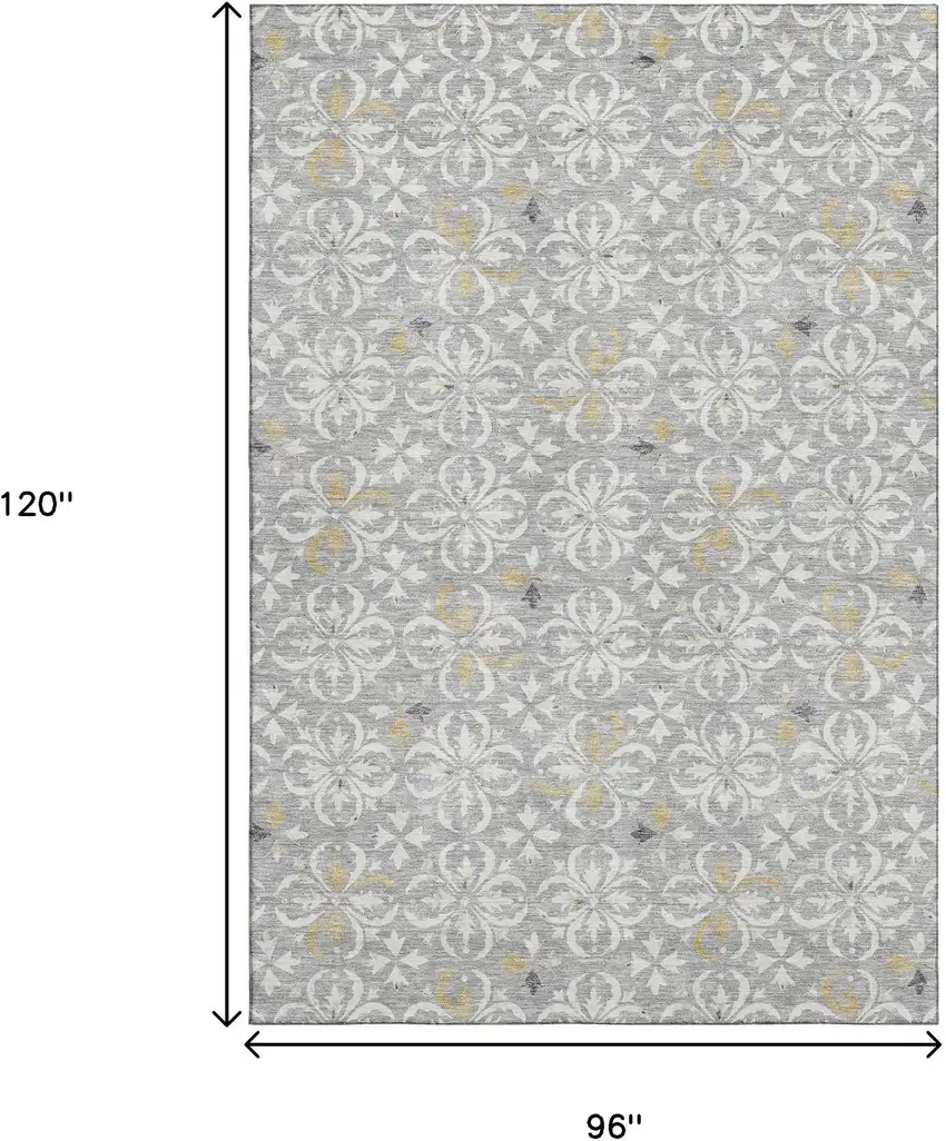 Gray And Ivory Floral Washable Area Rug With UV Protection Photo 9