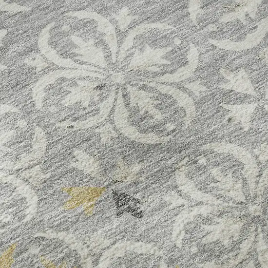 Gray And Ivory Floral Washable Area Rug With UV Protection Photo 9