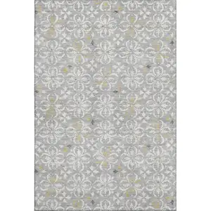 Photo of Gray And Ivory Floral Washable Area Rug With UV Protection