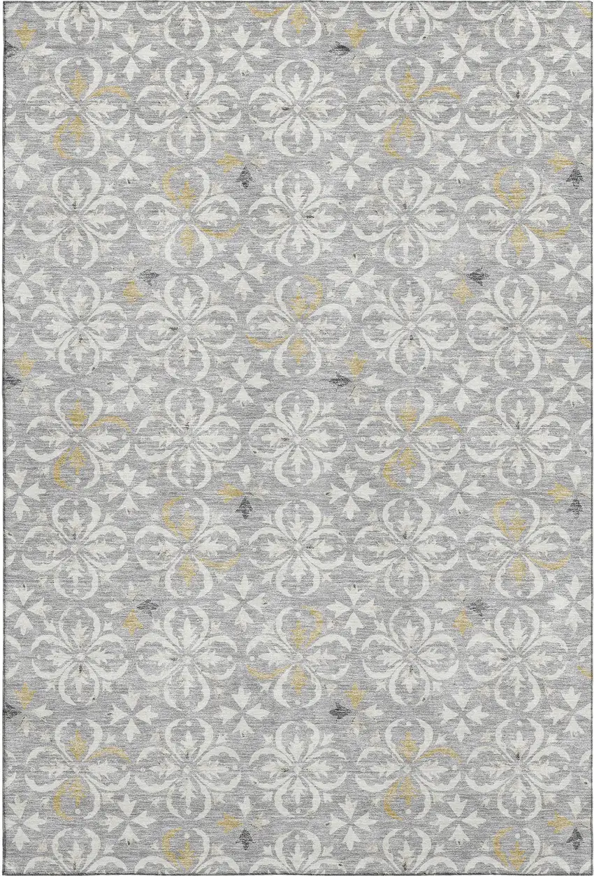 Gray And Ivory Floral Washable Area Rug With UV Protection Photo 1