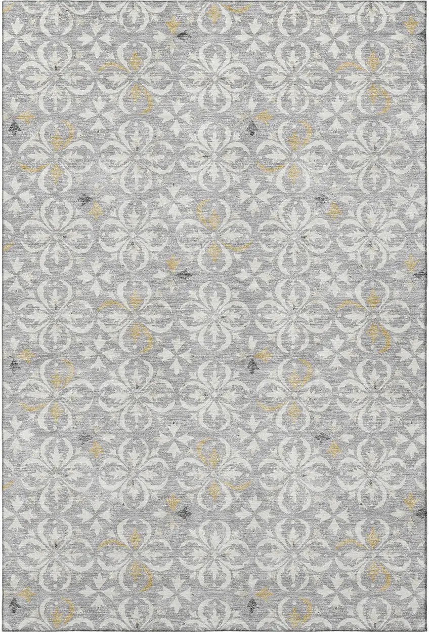 Gray And Ivory Floral Washable Area Rug With UV Protection Photo 3